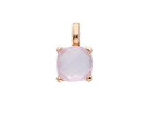 Load image into Gallery viewer, solid 18k rose gold four prongs pendant with big 10mm rose quartz, cushion cut.