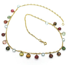 Load image into Gallery viewer, 18k yellow gold mariner oval necklace, pendant drop aquamarine and tourmaline.