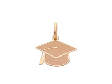 Cargar imagen en el visor de la galería, 18k rose gold small 12mm square academic cap graduation hat flat satin pendant.