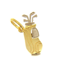 Load image into Gallery viewer, SOLID 18K YELLOW WHITE GOLD 22mm GOLF CLUBS BAG PENDANT, ITALY MADE.