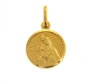 solid 18k yellow gold Holy St Saint Santa Rita round medal Italy made small 11mm.