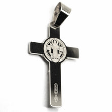 Load image into Gallery viewer, SOLID 18K WHITE GOLD FLAT CROSS WITH JESUS & SAINT BENEDICT MEDAL, 24 mm.
