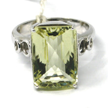 Load image into Gallery viewer, 18k white gold and big lemon quartz ring made in italy carats 9.5 cuscion cut.