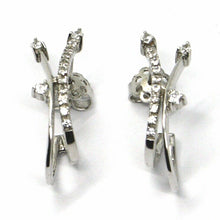 Load image into Gallery viewer, SOLID 18K WHITE GOLD PENDANT EARRINGS WITH CUBIC ZIRCONIA, DROP, DOUBLE WAVE.
