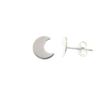 Cargar imagen en el visor de la galería, 18k white gold earrings small flat moon, shiny, smooth, 5mm, made in Italy.