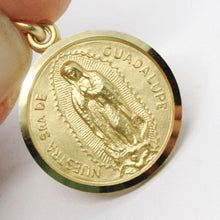 Load image into Gallery viewer, solid 18k yellow gold Senora Lady of Guadalupe, 15 mm, round medal pendant.