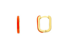 Load image into Gallery viewer, 18K YELLOW GOLD ORANGE ENAMEL HOOPS SQUARE 12mm x 2mm EARRINGS, MADE IN ITALY.