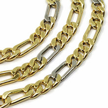 Load image into Gallery viewer, 18K YELLOW WHITE GOLD CHAIN BIG 6 MM ROUNDED FIGARO GOURMETTE ALTERNATE 3+1, 20".