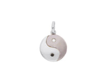 Cargar imagen en el visor de la galería, 18K WHITE BLACK GOLD ROUND 11mm YIN YANG MEDAL PENDANT, BLACK WHITE DIAMONDS.
