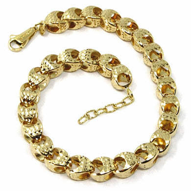 18K YELLOW GOLD BRACELET, BIG ROUNDED DIAMOND CUT OVAL DROPS 6 MM, ROUNDED.