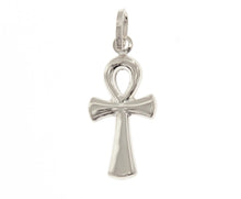 Cargar imagen en el visor de la galería, 18K WHITE GOLD, 23mm ANKH ROUNDED CROSS OF LIFE PENDANT, EXCAVATED BACK.