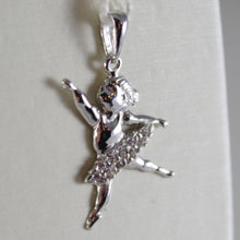 Load image into Gallery viewer, 18k white gold dancer ballet ballerina pendant charm with zirconia.
