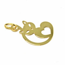 Load image into Gallery viewer, SOLID 18K YELLOW GOLD FLAT SMALL 20mm 0.8" CAT WITH HEART PENDANT, MADE IN ITALY.