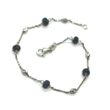 Cargar imagen en el visor de la galería, 18k white gold bracelet, alternate 4mm sapphire & 3mm faceted white balls, 7.5".