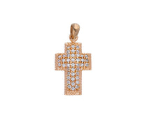 Load image into Gallery viewer, 18K ROSE GOLD 15mm SQUARED CROSS WITH WHITE ROUND CUBIC ZIRCONIA.
