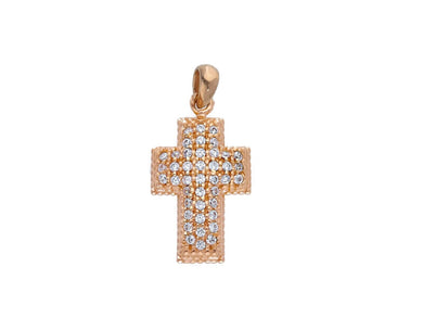 18K ROSE GOLD 15mm SQUARED CROSS WITH WHITE ROUND CUBIC ZIRCONIA.