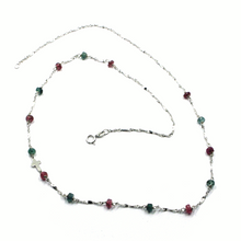 将图片加载到图库查看器,18K WHITE GOLD 18.5" NECKLACE CROSS, RED GREEN TOURMALINE SPIRAL SINGAPORE CHAIN.