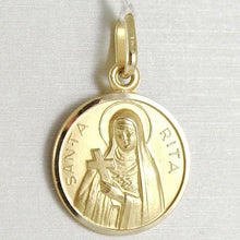 Load image into Gallery viewer, solid 18k yellow gold Holy St Saint Santa Rita round medal Italy made small 11mm.