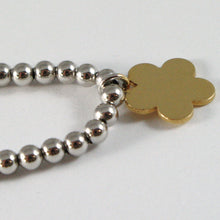 Load image into Gallery viewer, 18k YELLOW WHITE GOLD BRACELET SMOOTH BRIGHT BALLS & DAISY FLOWER MADE IN ITALY.