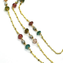Charger l'image dans la galerie, 18K YELLOW GOLD LONG 65cm 25.6" NECKLACE FACETED TOURMALINE DISC ROLO CUBE CHAIN.