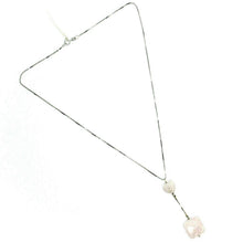 Load image into Gallery viewer, 18k white gold lariat necklace heart & square rose quartz pendant venetian chain.