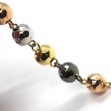 Load image into Gallery viewer, 18K YELLOW WHITE ROSE BLACK GOLD BRACELET, WORKED ALTERNATE NUGGETS SPHERE LINKS.