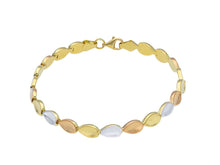 Load image into Gallery viewer, 18K YELLOW WHITE ROSE GOLD FLAT ALTERNATE 5mm DROPS PETALS BRACELET, 7.5".