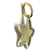 Load image into Gallery viewer, 18K YELLOW WHITE GOLD STAR PENDANT 14mm DIAMETER, FLAT SOLID, SMOOTH & SATIN.