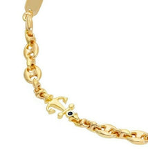 Load image into Gallery viewer, 18k yellow gold 5mm mariner man bracelet, 7.3", compass anchor, black spinel.