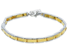 Load image into Gallery viewer, 18K YELLOW WHITE GOLD MAN BRACELET ALTERNATE ROUNDED RECTANGULAR PLATES 6mm 8.3".