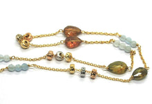 Cargar imagen en el visor de la galería, 18k yellow gold 20" necklace faceted round aquamarine drop tourmaline rolo chain.