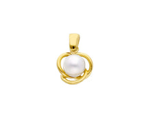 Cargar imagen en el visor de la galería, 18k yellow gold pendant charm with round freshwater white luster pearl 6/6.5 mm.