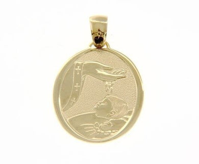 18K YELLOW GOLD PENDANT BIG OVAL BAPTISM MEDAL 30 MM ENGRAVABLE MADE IN ITALY.