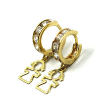 Charger l'image dans la galerie, 18k yellow gold pendant earrings, mini cubic zirconia hoops with girl pendant.