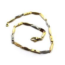 Load image into Gallery viewer, 18K YELLOW WHITE GOLD BRACELET ROUNDED ALTERNATE OVAL TUBE RECTANGULAR LINK 8.3".