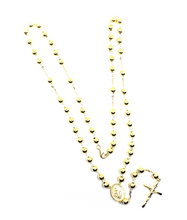 Load image into Gallery viewer, 18k yellow gold Rosary necklace Miraculous Mary medal Jesus Cross 6mm spheres.