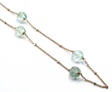 Charger l'image dans la galerie, 18k rose gold 17.3" necklace faceted round 6mm aquamarine rolo with white cubes.