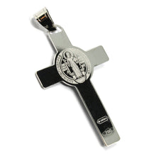 Load image into Gallery viewer, SOLID 18K WHITE GOLD BIG FLAT CROSS WITH JESUS & SAINT BENEDICT MEDAL, 34 mm.