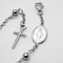 Load image into Gallery viewer, 18k white gold rosary bracelet, 3 mm spheres, cross & miraculous medal.