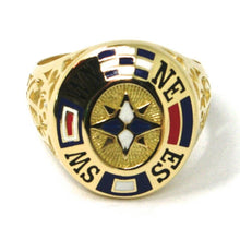 Load image into Gallery viewer, 18k yellow gold band man ring, nautical anchor, flags, enamel, compass wind rose.