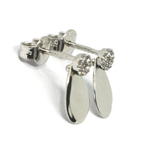 Load image into Gallery viewer, SOLID 18K WHITE GOLD PENDANT EARRINGS DROP WITH FLOWER CUBIC ZIRCONIA ON TOP.