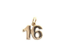 Cargar imagen en el visor de la galería, 18k rose gold number 16 sixteen small pendant charm, 0.4", 10mm.