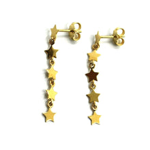 Load image into Gallery viewer, SOLID 18K YELLOW GOLD EARRINGS, PENDANT 5mm STARS ROW, LENGTH 3.3cm 1.3&quot;.
