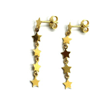 Load image into Gallery viewer, SOLID 18K YELLOW GOLD EARRINGS, PENDANT 5mm STARS ROW, LENGTH 3.3cm 1.3".