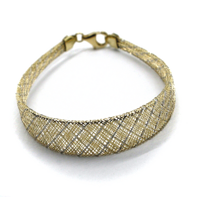 18k gold multi-strand braided fabric effect bracelet flat 5-11 mm wide, 7.5