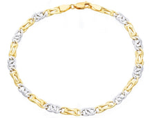 Load image into Gallery viewer, 18K YELLOW WHITE GOLD BRACELET 4mm TIGER EYE ALTERNATE ONDULATE FLAT LINKS 8.3".