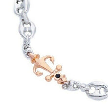 Load image into Gallery viewer, 18k white rose gold 5mm mariner man bracelet, 7.3", compass anchor, black spinel.