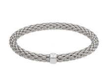 Load image into Gallery viewer, 18k white gold elastic bracelet, basket popcorn tube width 5mm 0.2", semi rigid.