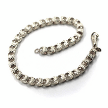 Load image into Gallery viewer, 18K WHITE GOLD BRACELET, DIAMOND CUT OVAL ROUNDED 4mm DROPS LINK, 19cm 7.5".