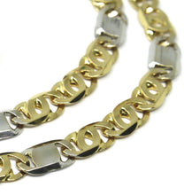 Load image into Gallery viewer, SOLID 18K YELLOW WHITE GOLD BRACELET TIGER EYE ALTERNATE 3+1 FLAT LINKS 5.5mm.